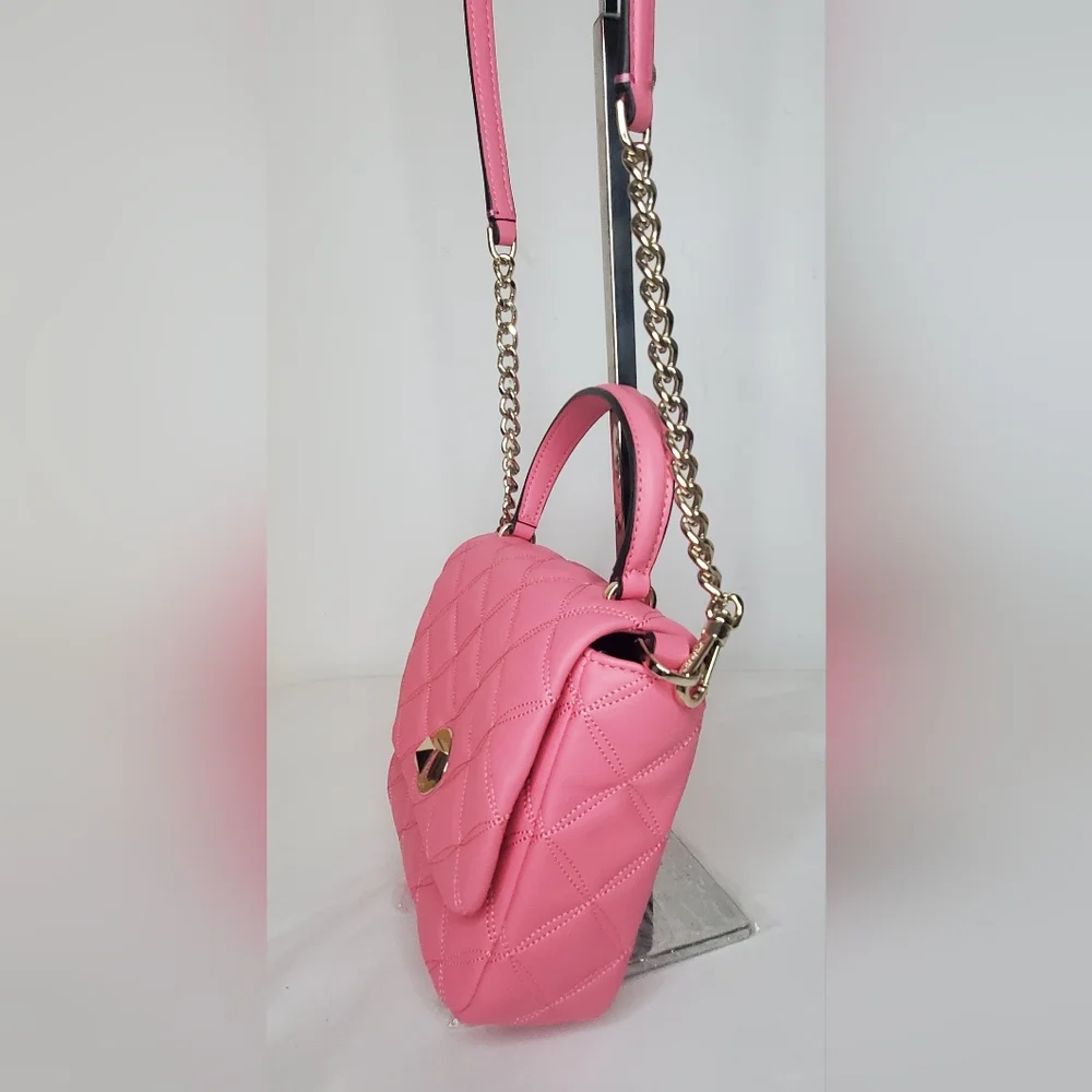 NWT Kate Spade -Small Quilted Pink Crossbody Handbag Bag with Silver Hardware - Picture 5 of 14